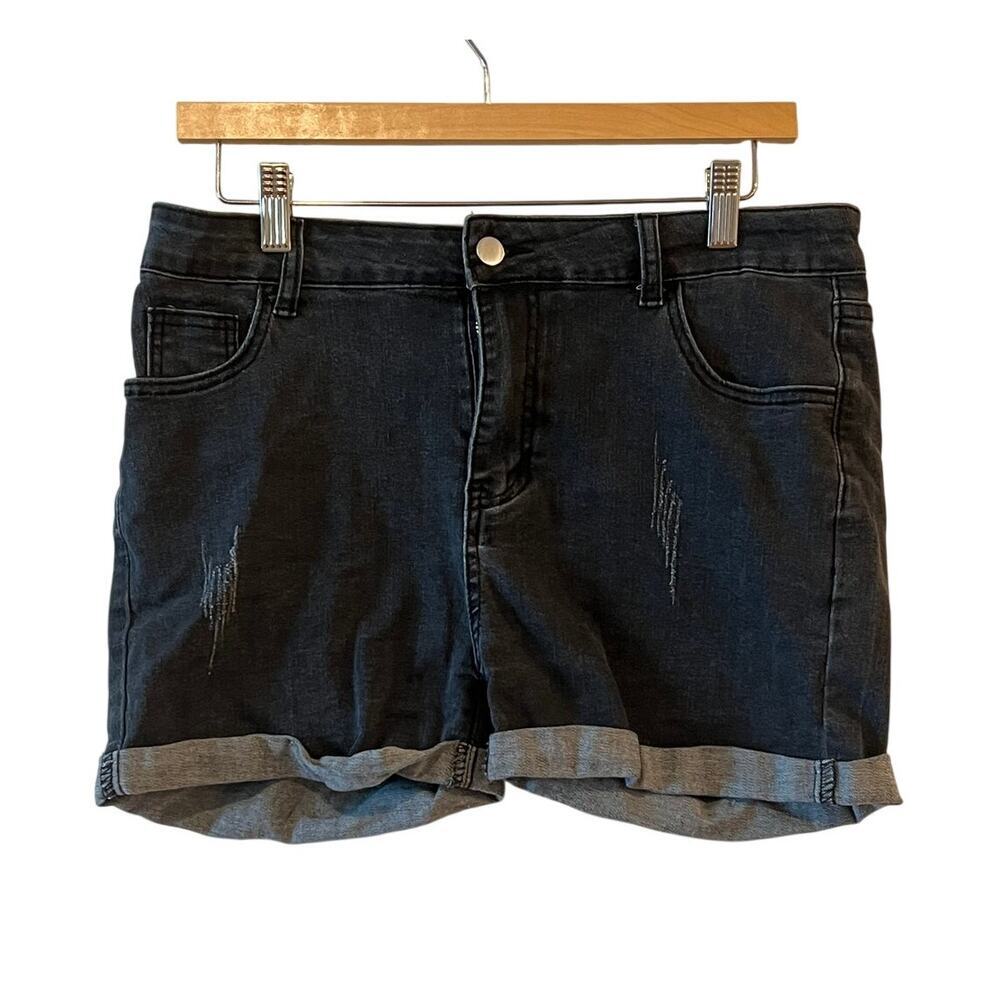 SHEIN Black Denim Shorts Rolled Hem Casual Jean Shorts Size XL NWOT